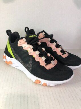 Nike React Element 55 PRM Womens Sz 9 Running Sneakers Lace Up Black Volt Coral